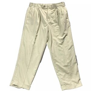 IZOD Men’s Chinos W36 Classic Fit Beige Pleated Cuffed Casual Dress Pants Cotton